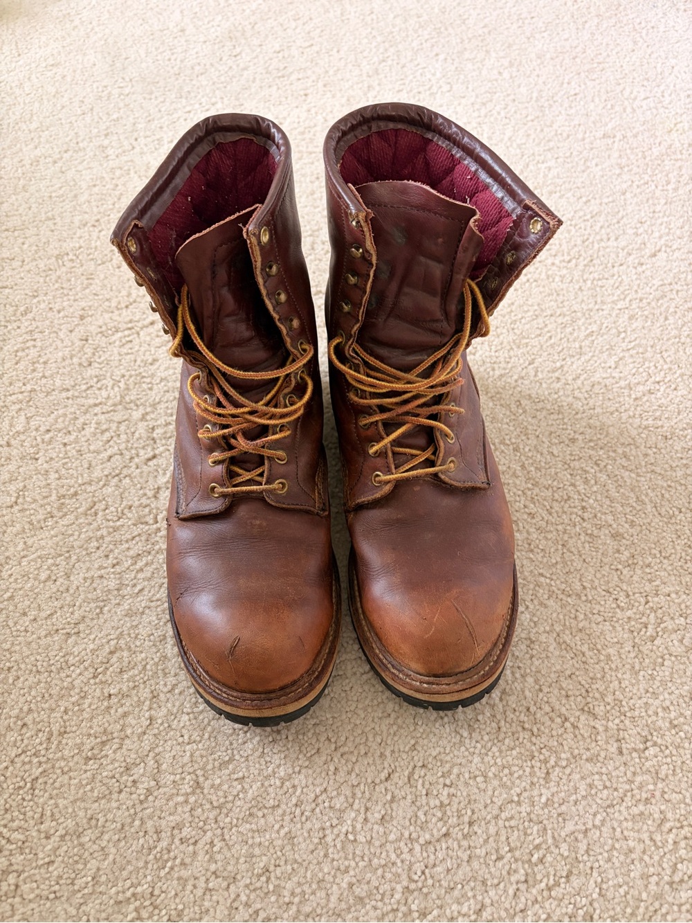 Red Wing Shoes Brown Leather Work Boots with Tan Laces